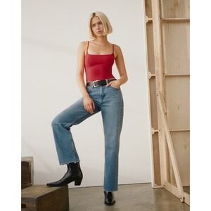 Abercrombie & Fitch The Vintage Straight High Rise Medium Wash Jeans 25 Raw Hem